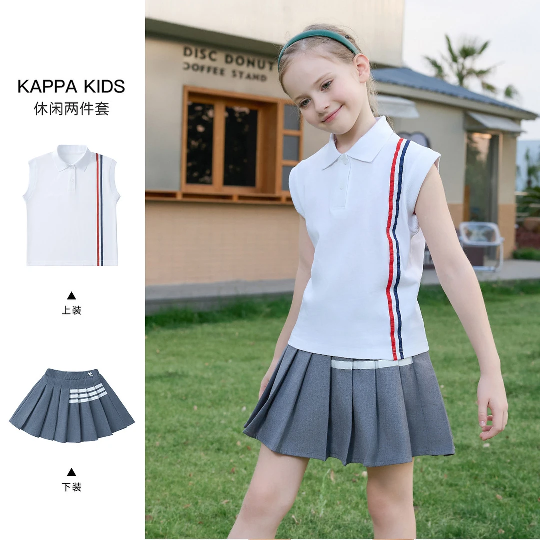 【kappa kids】卡帕中大童夏季舒适百搭女童时尚休闲短袖套装父亲节