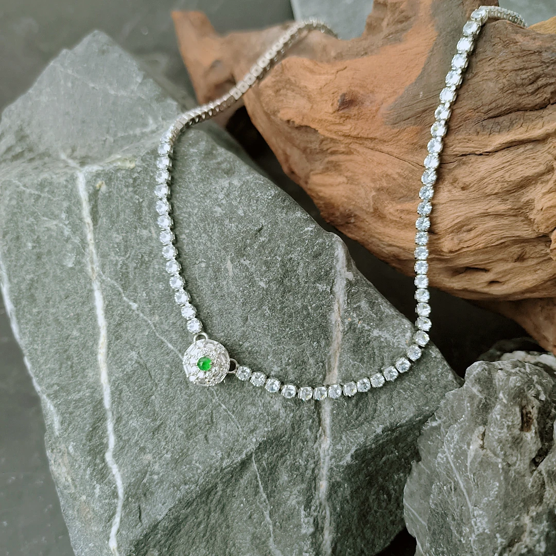 翠贤堂006翡翠高货链爆闪链时尚气质精致百搭镶嵌坠链