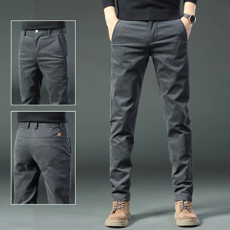香港高端纯棉休闲裤男修身直筒男士秋冬款潮流百搭青年商务工装裤