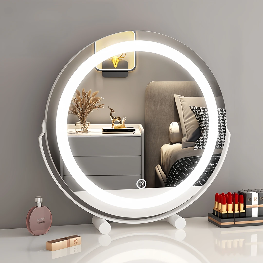 大号镜子旋转化妆镜带补光灯家用卧室梳妆镜台式桌面梳妆镜美妆镜