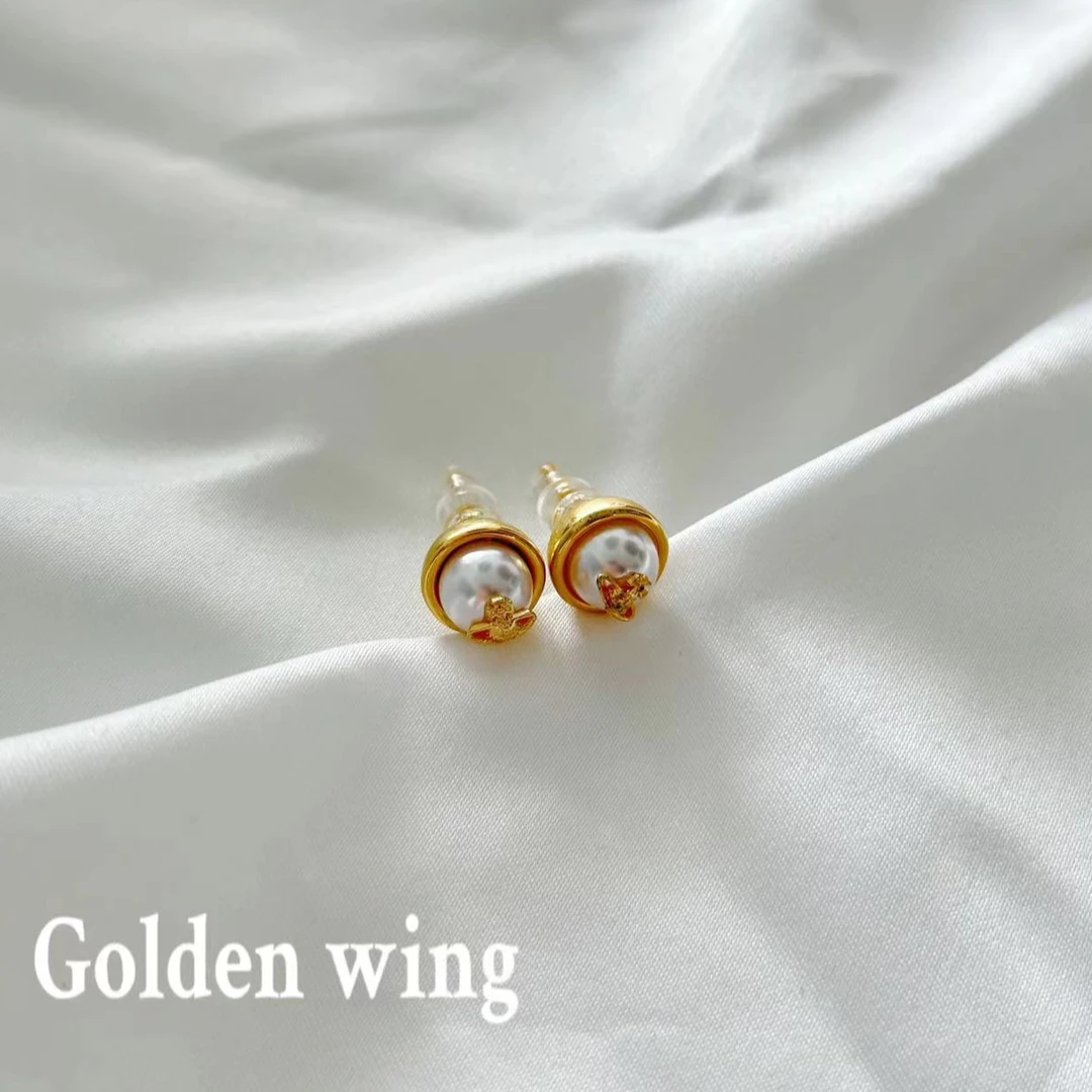 铜合金仿珍珠耳饰 Golden wing法式小众气质通勤土星耳饰1090