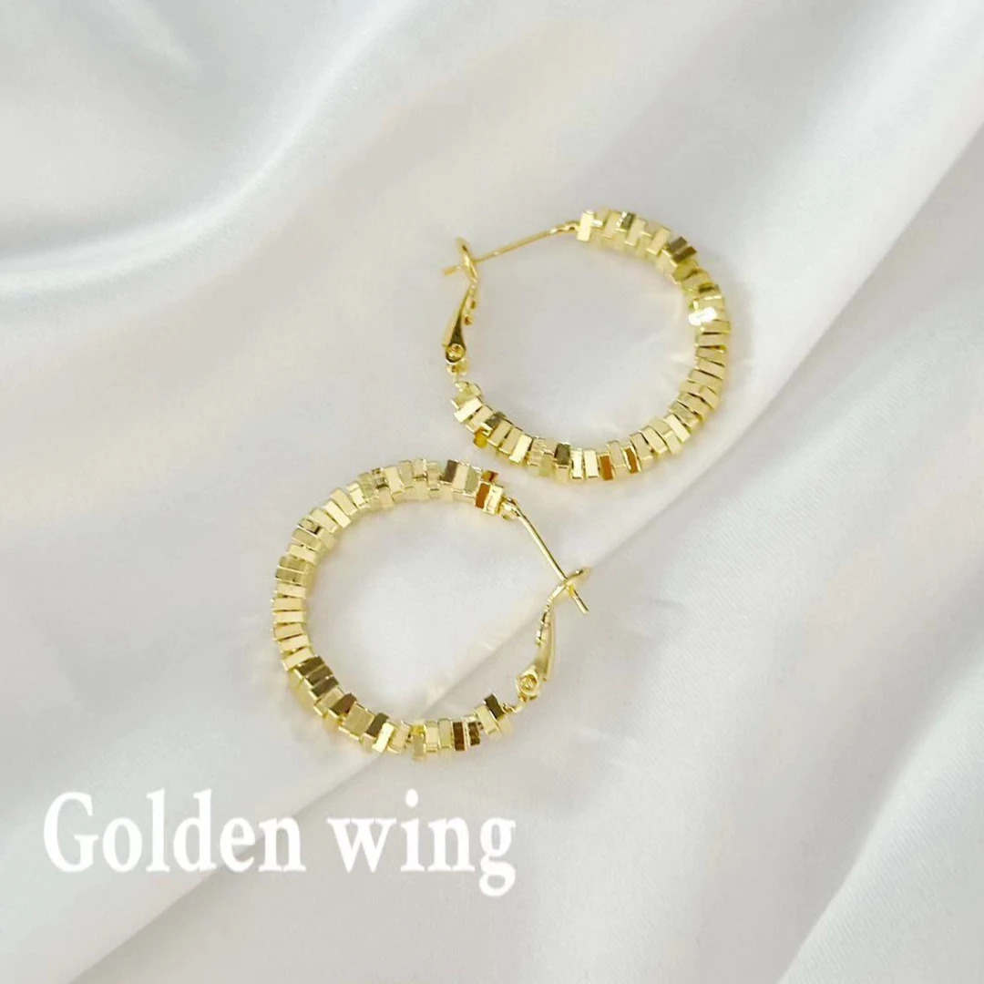 铜合金耳饰 Golden wing小众设计感小方块碎银子圈圈耳饰1133