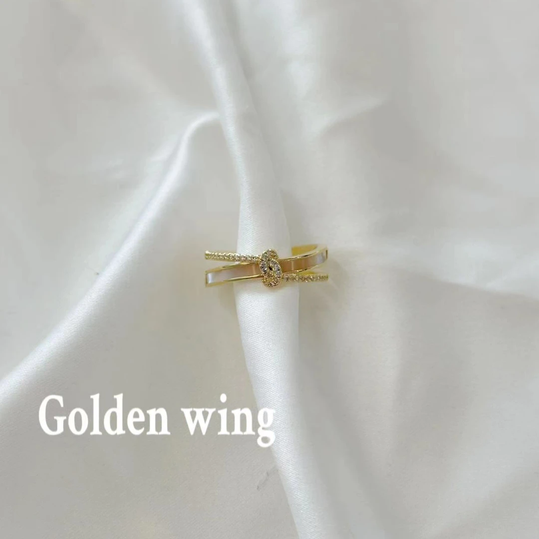 铜合金戒指 Golden wing铜合金锆石情人结戒指  轻奢时尚百搭2004