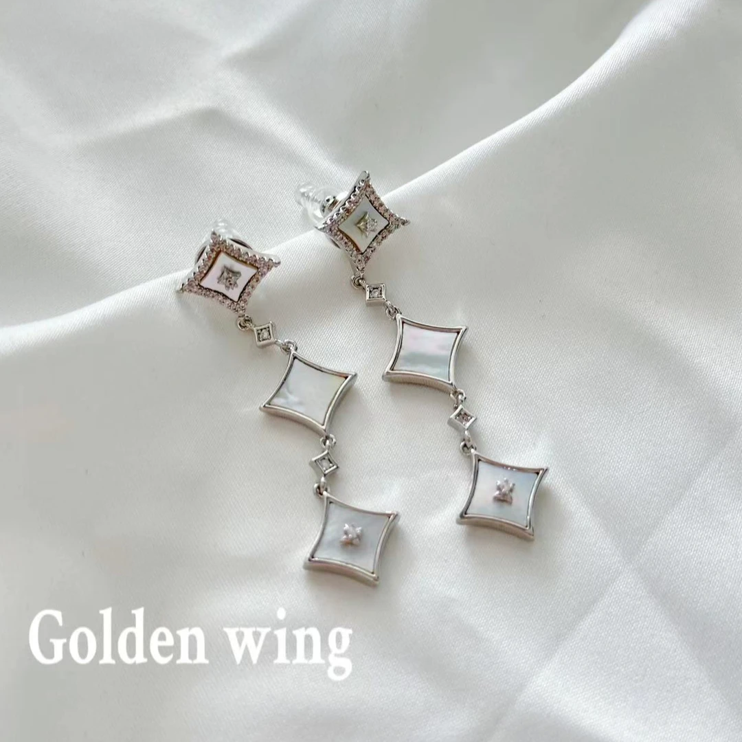 铜合金锆石耳饰 Golden wing长款菱形小众时尚精致耳饰耳钉1092