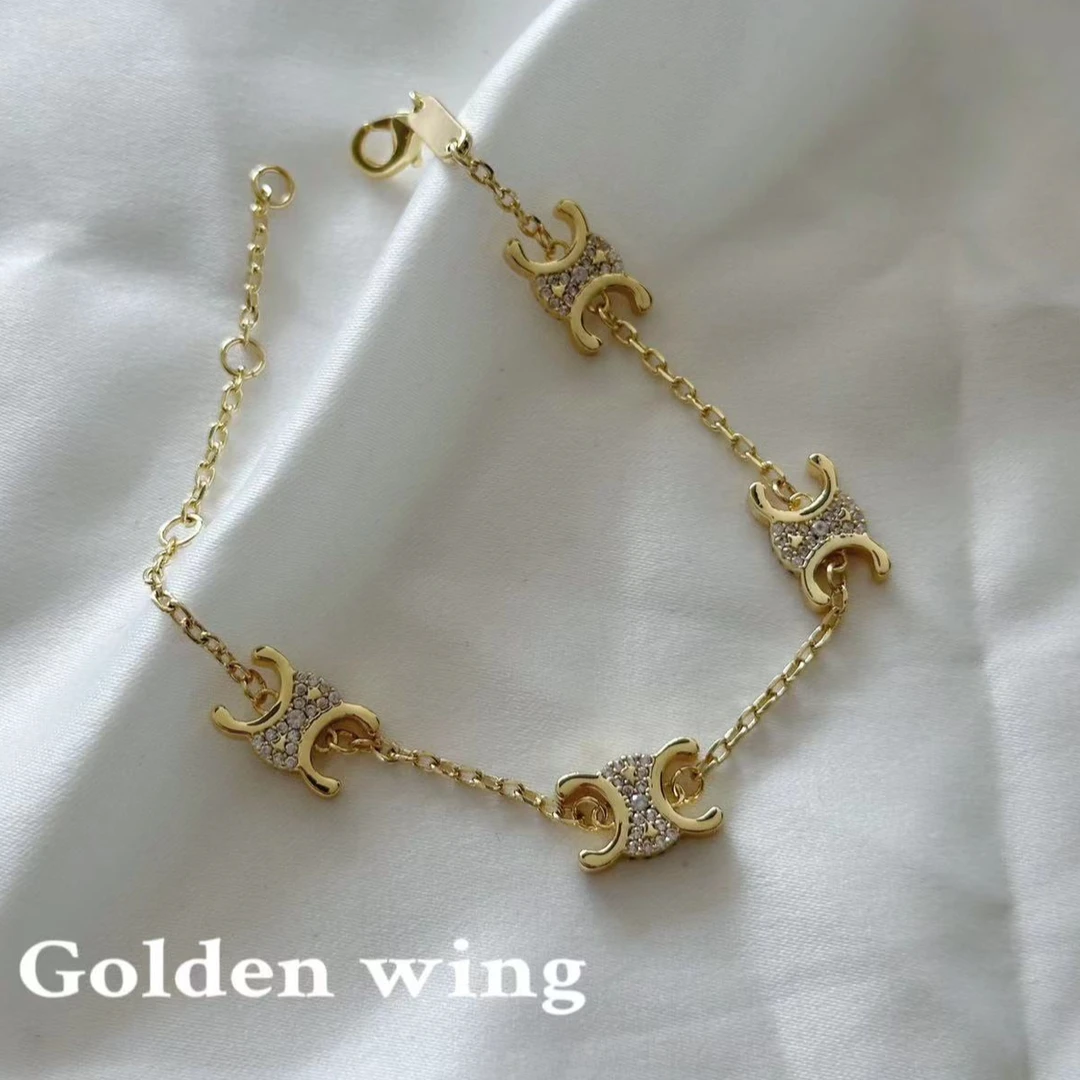 铜合金锆石手链 GoIden wing 凯旋门金色手链轻奢小众3009