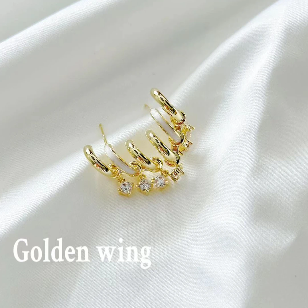 铜合金合成锆石耳饰 Golden wing锆石流苏轻奢耳饰冷淡风圆圈1038