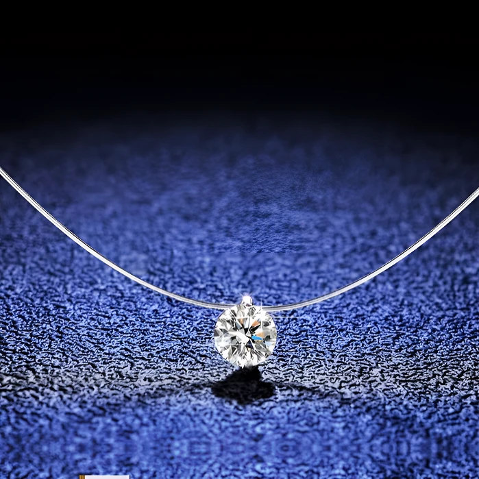 非金属硅胶项链 轻奢小众隐形鱼线锆石简约女人鱼泪颈链锁骨链银