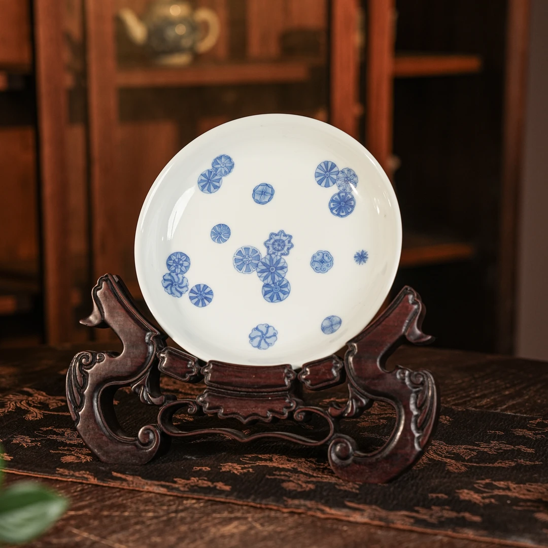 云山步月 皮球花青花盘 手作景德镇名窑口精品陶瓷高端茶器