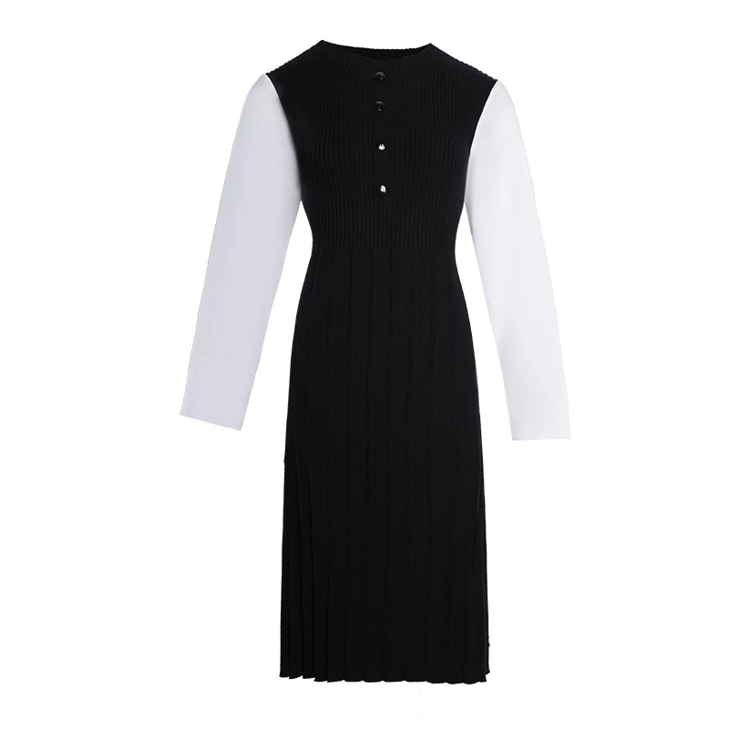 005大码女装2024秋季新款假两件针织拼接连衣裙胖mm显瘦弹力长裙