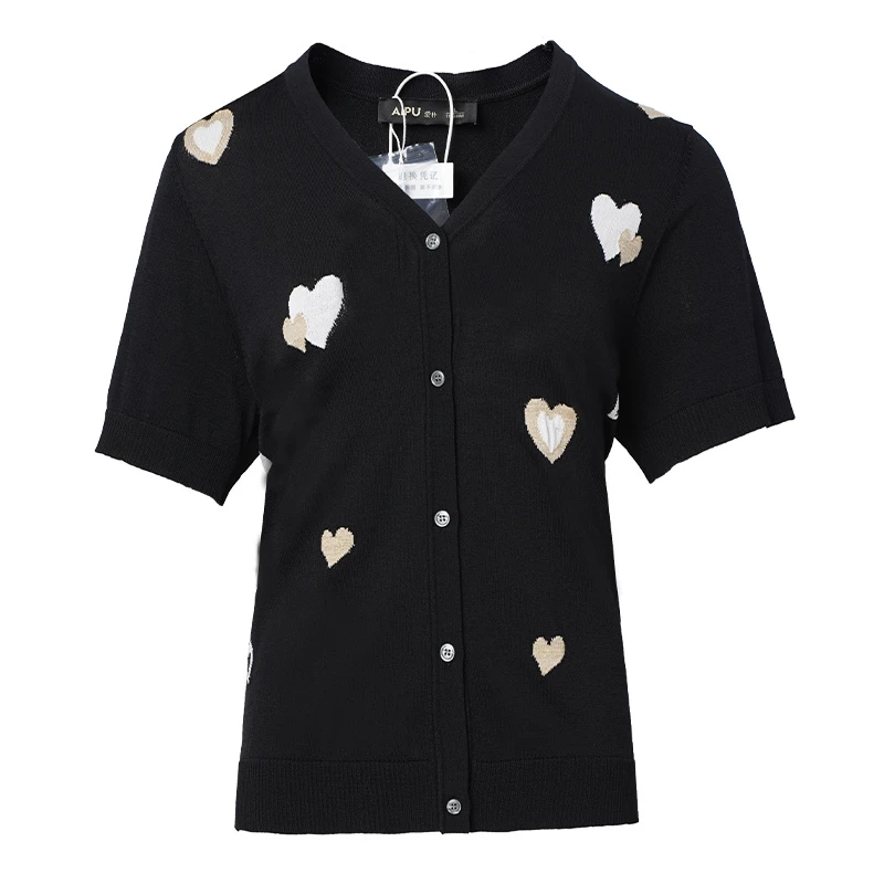 52160大码96号女装夏季新款气质V领短袖针织开衫胖mm显瘦薄款上衣