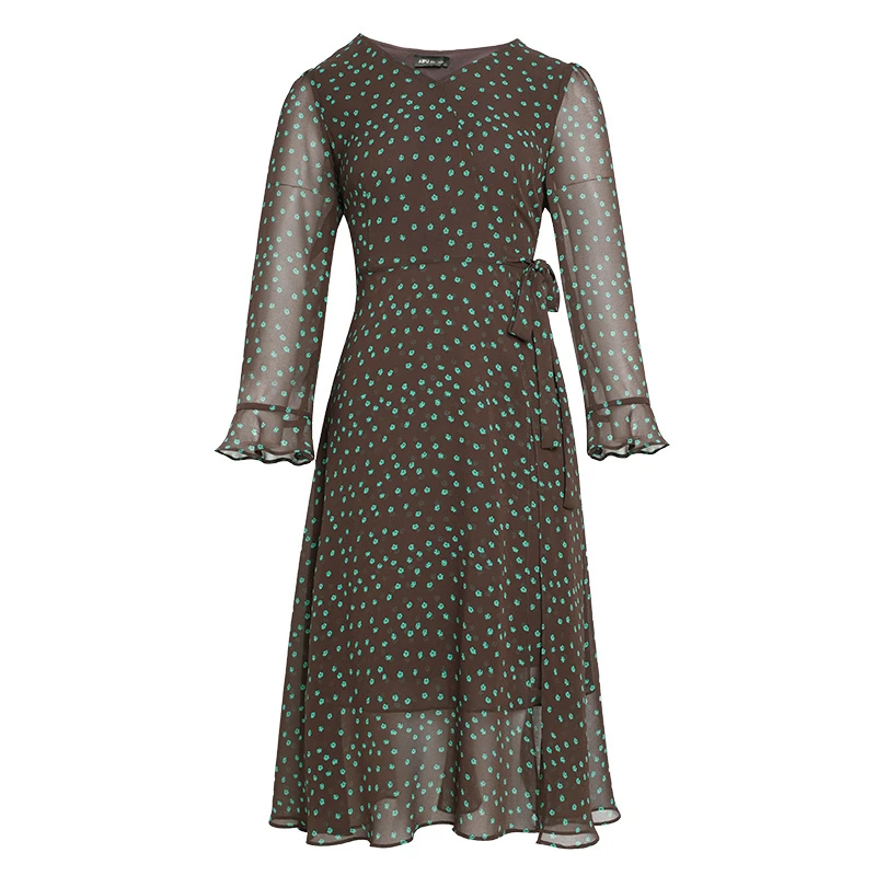 60114大码女装2024秋季时尚气质优雅休闲显瘦高腰减龄波点连衣裙