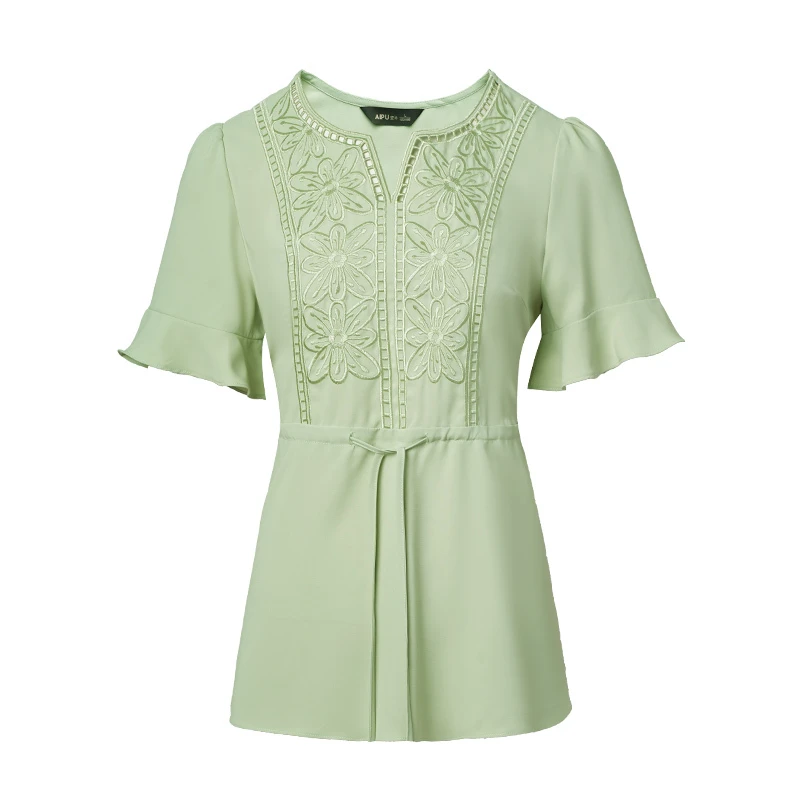 52114大码女装2024夏新款复古定制刺绣轻奢风衬衫胖mm显瘦上衣女