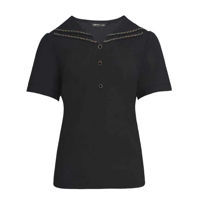 32262时尚大码女装2024夏季新品胖mm显瘦遮肉百搭休闲娃娃领上衣