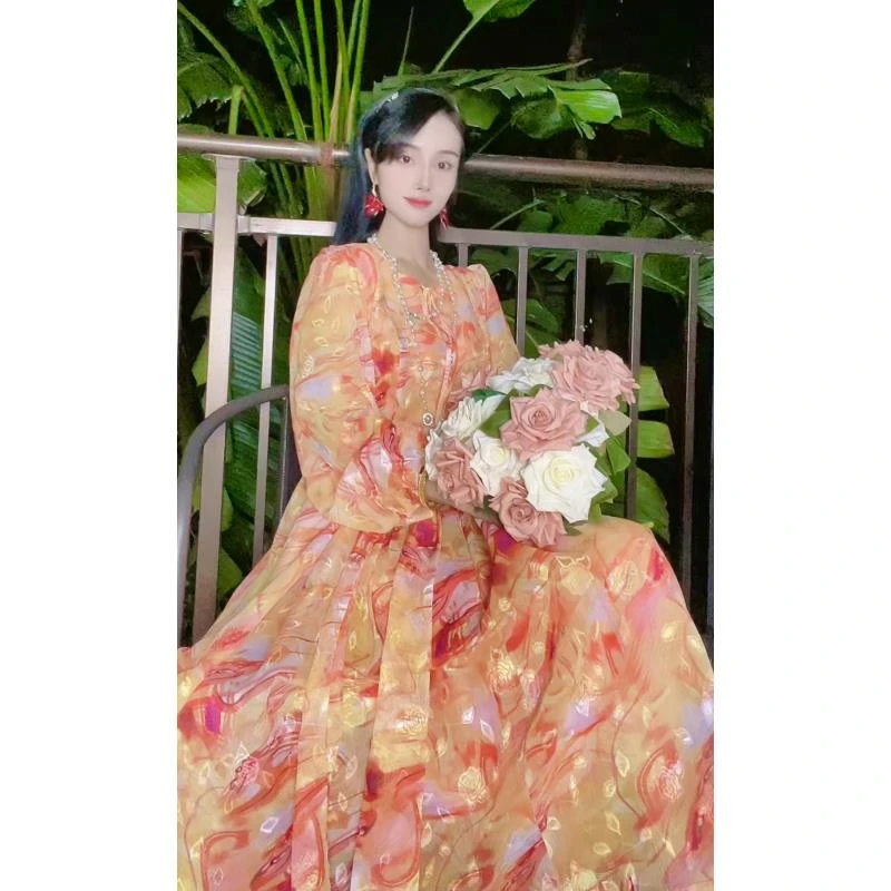 【晚霞漫漫】艾玛橙夏季长款气质日常显瘦高级感连衣裙