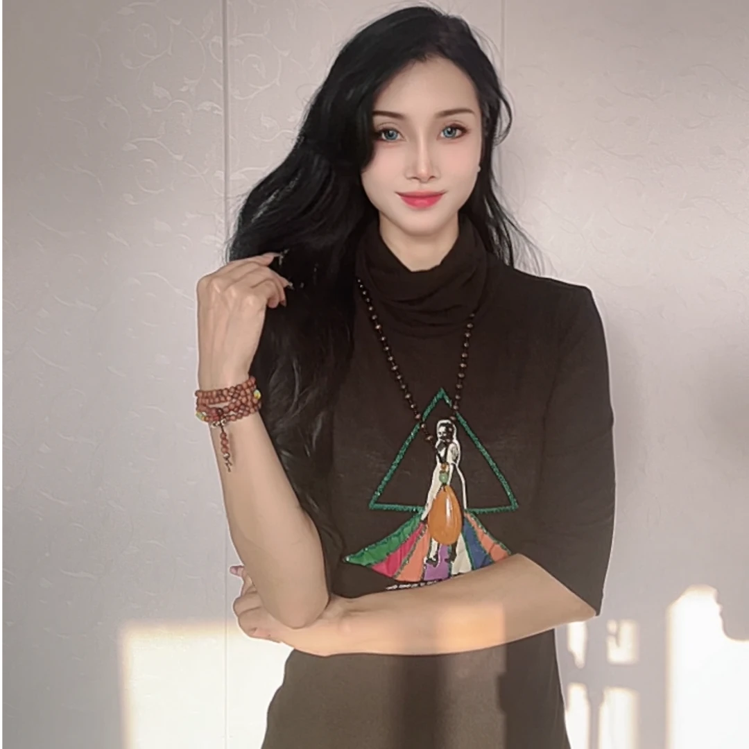 名品汇原创高弹力堆堆领修身百搭内搭外穿显瘦气质针织上衣时尚