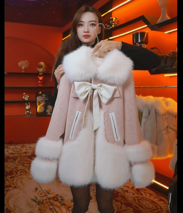 【粉色佳人】轻奢新款时尚洋气加绒加厚气质女秋冬季保暖大毛领外套
