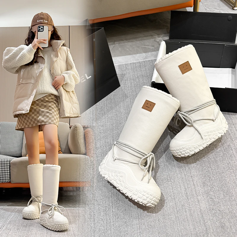 40度雪地靴女2025冬款加绒保暖棉靴防滑防水设计感安可拉红长筒靴