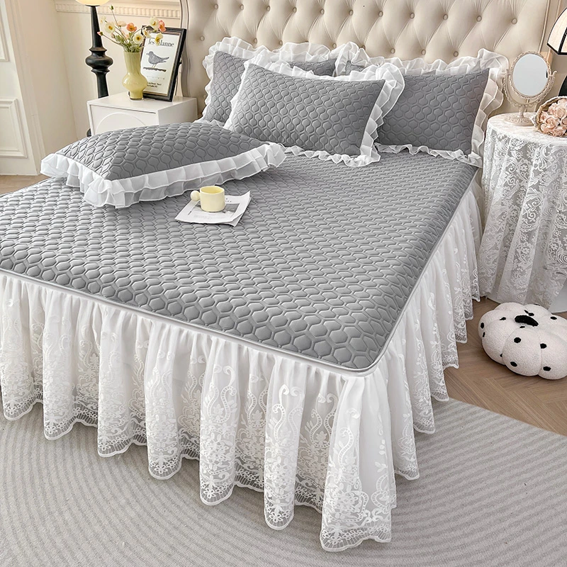 可机洗可拆卸蕾丝床裙式乳胶凉席三件套防滑裙式床罩席子空调软席