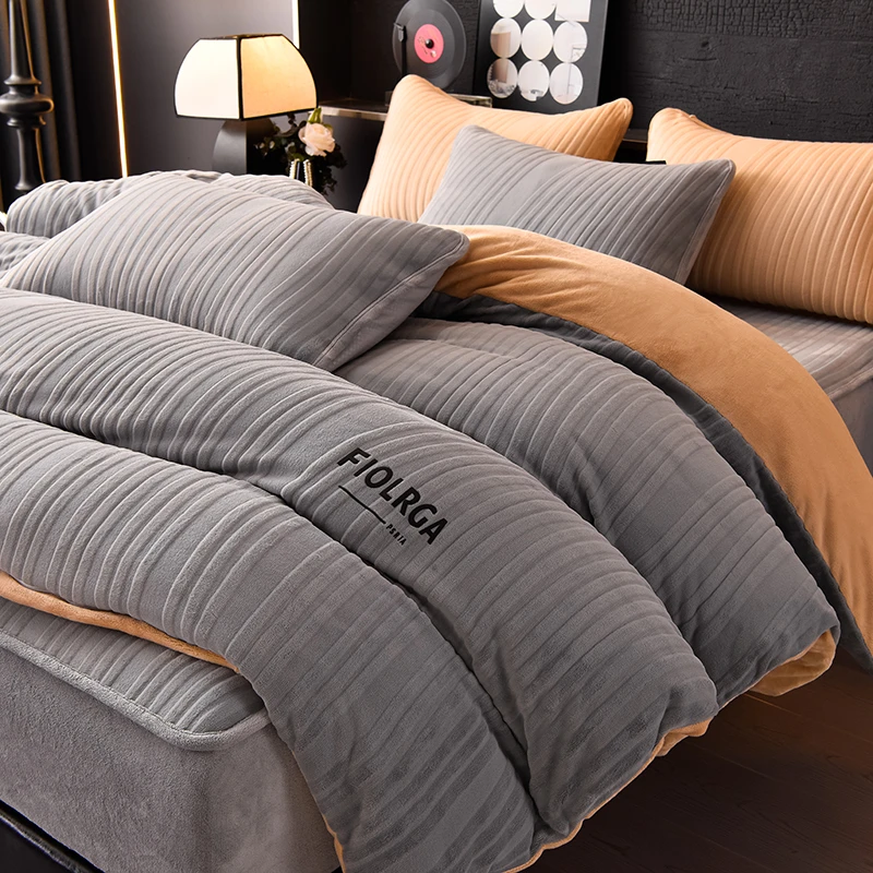 床上用品牛奶绒床笠四件套加绒被套绒床罩床套4件套2024冬天新款