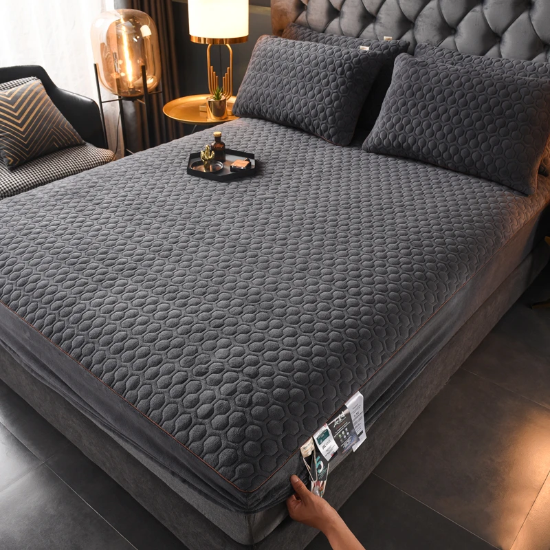 抗菌牛奶绒床笠加绒席梦思床垫防尘保护罩加厚防滑床罩床套纯色冬