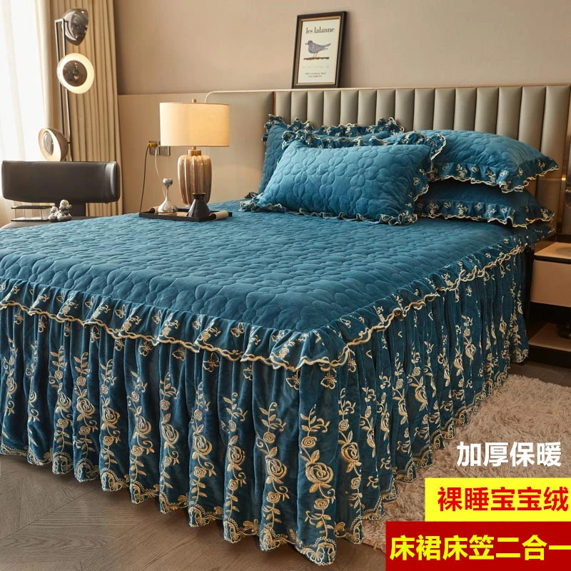 欧式夹棉宝宝绒床裙床笠二合一冬天加厚保暖牛奶绒床套席梦思床罩
