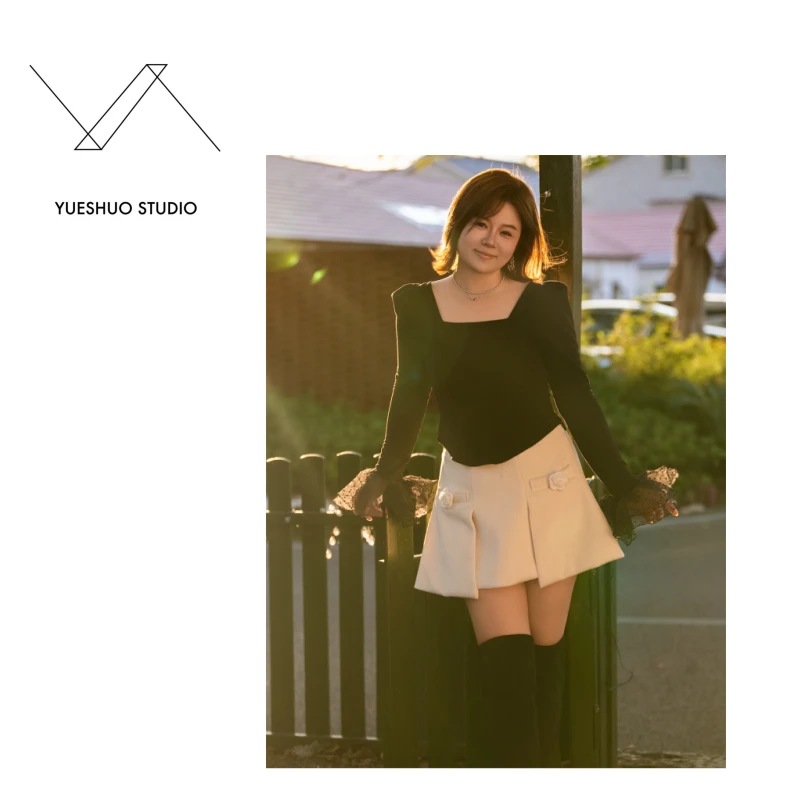 【花仙子】欧根纱针织打底衫  大码 微胖 显瘦