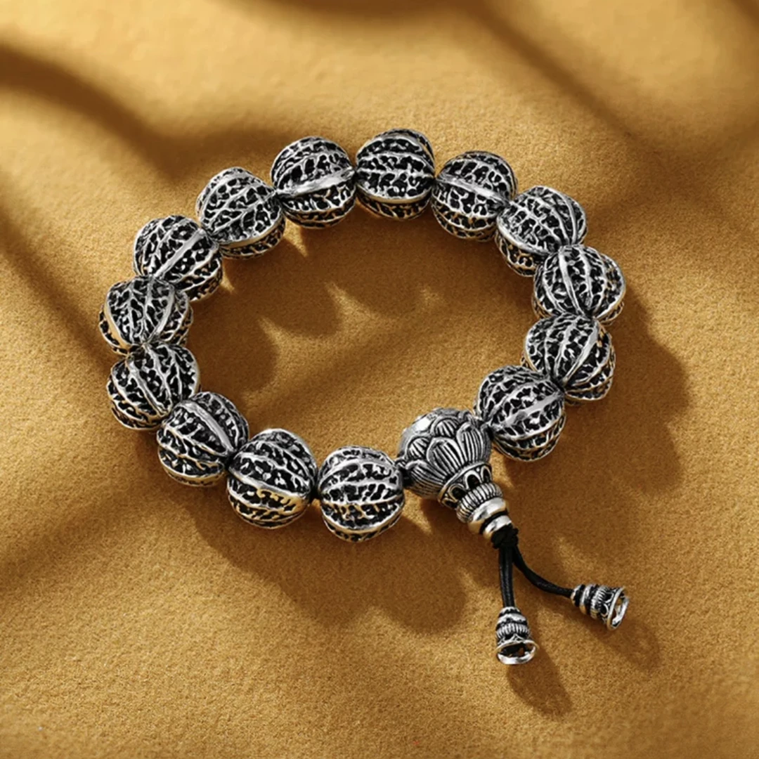 足银手链 足银简约复古做旧民族风潮男女式核桃手串时尚女款百搭