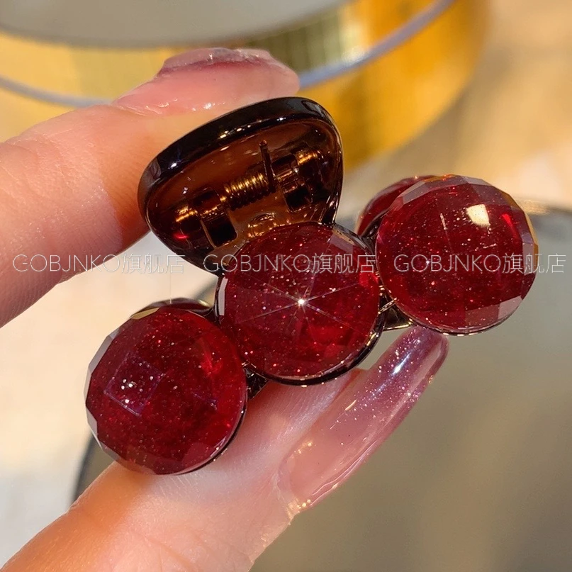GOBJNKO韩版新品红色水钻小抓夹3厘米发夹气质可爱发卡ins小抓夹