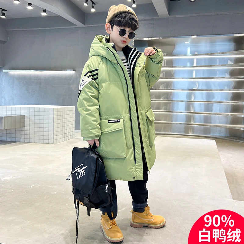 男童长款羽绒服2023新款加厚6-12岁15岁外套中大儿童男孩冬季洋气
