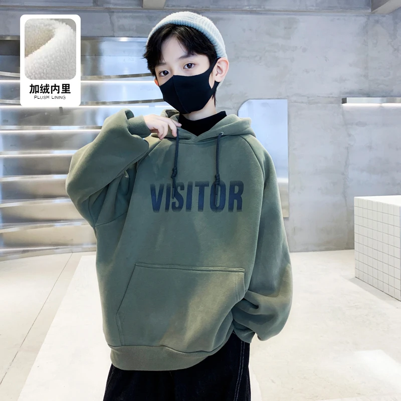 儿童套装男童冬装卫衣2023新款中大童秋冬款男孩一体加绒加厚冬季