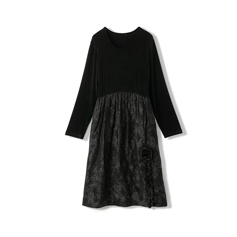 四月初九大码女装胖MM2024秋 意大利设计师提花面料连衣裙 力荐