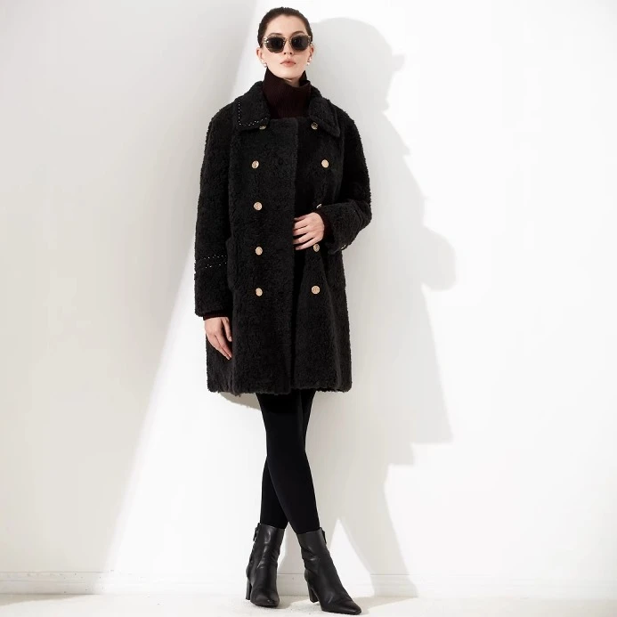 四月初九加大码女装胖MM2024冬双排扣100%Y毛皮草中长款外套