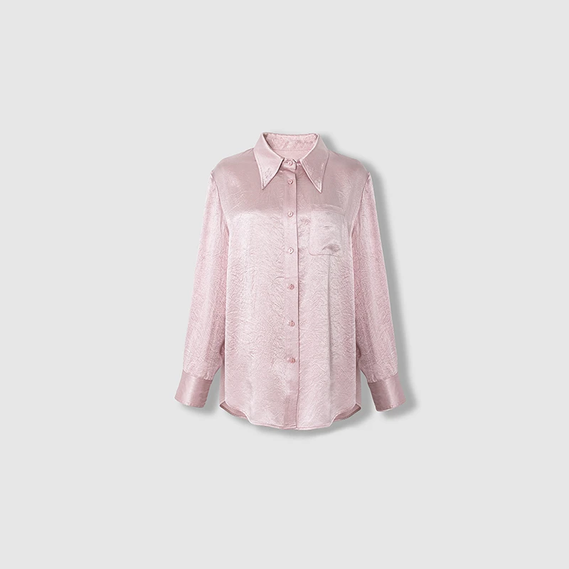 加大码女装胖MM 2025春夏鞣制工艺缎面醋酸修身气质衬衫 五色推荐