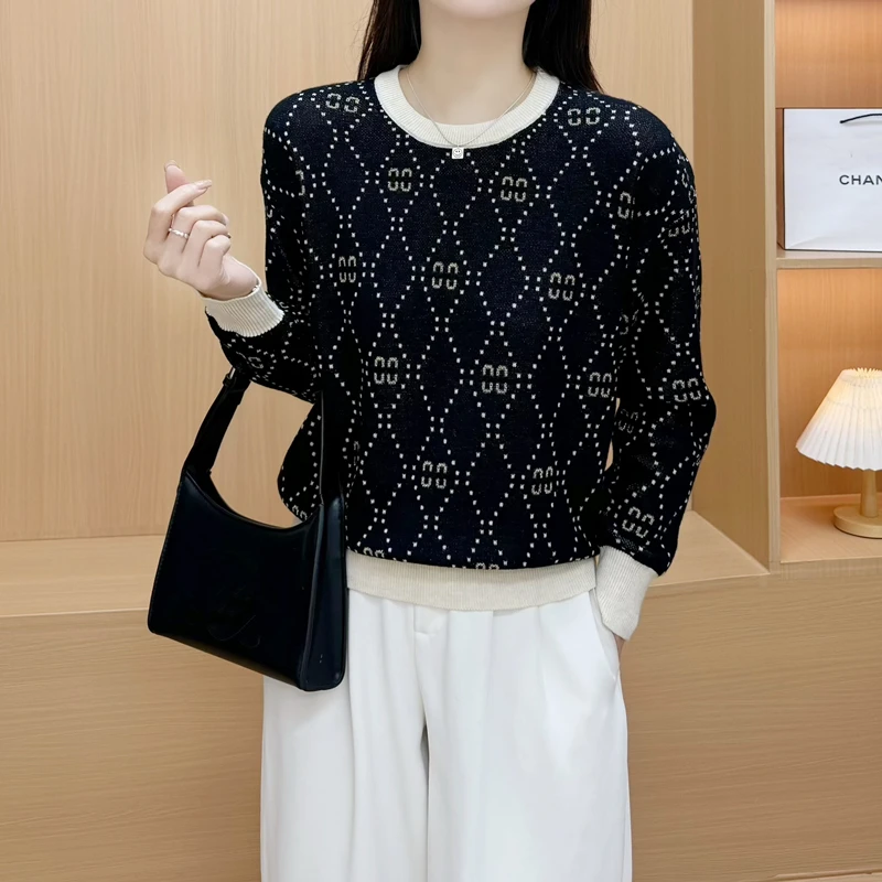 金丝半c菱形秋冬新款针织宽松百搭绵羊毛衫11271