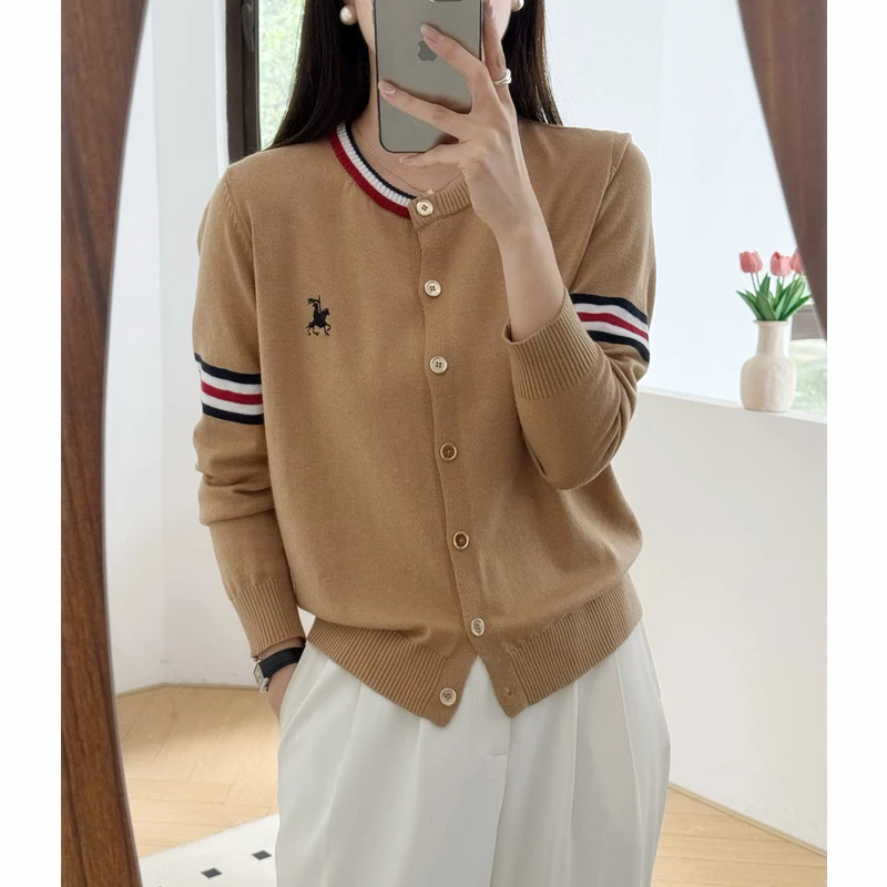 鸳鸯领战马刺绣春秋季新款针织开衫长袖百搭羊毛衫09202