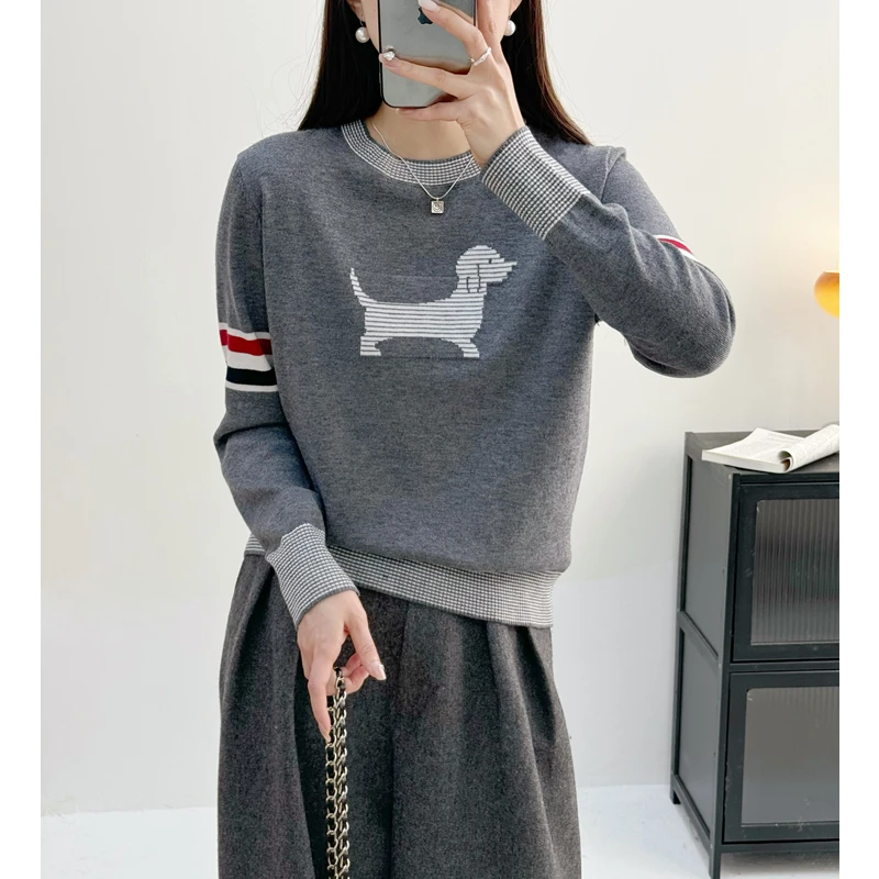深灰白狗秋冬新款针织宽松百搭羊毛衫x11241