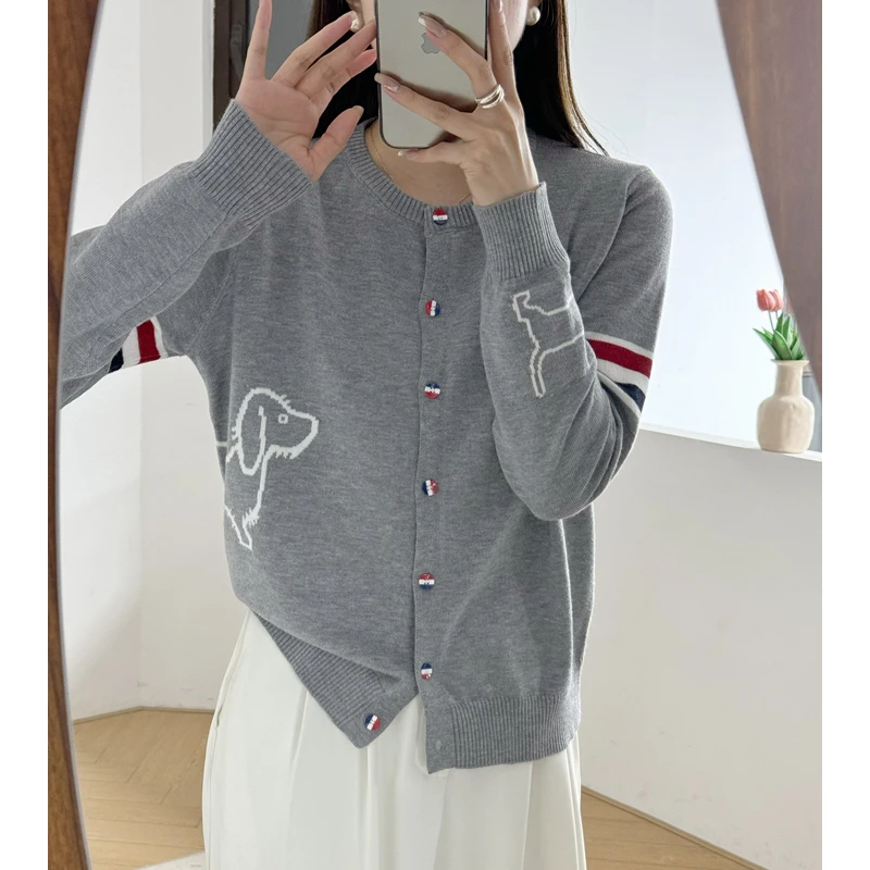 LL·MOD·GD高级灰小狗tb风春秋季新款针织开衫长袖百搭羊毛衫08312