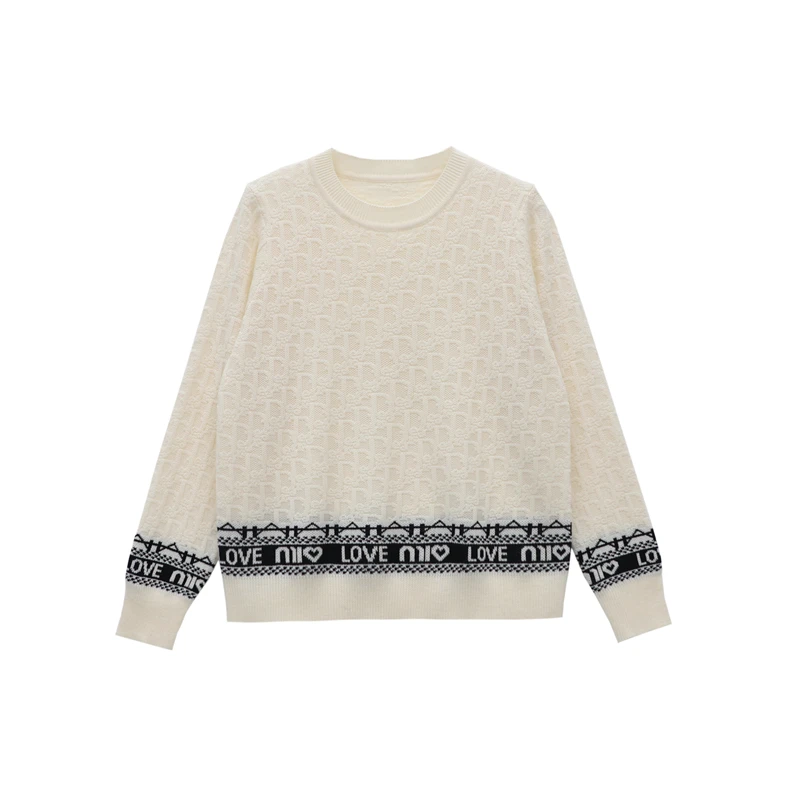 LSNN!D字母钩花秋冬新款针织套头宽松百搭羊毛衫11071