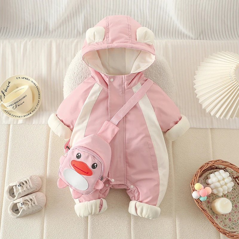 ZY婴儿衣服冲锋衣外出服哈衣卡通宝宝连体衣冬装棉衣男女ZPD4408