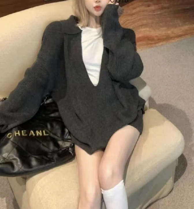 赫拉（8712#库）韩版气质大领口翻领上衣 KC