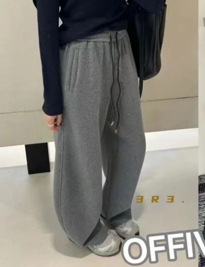 OFFIVE（1030#库）韩版加绒绳子拼色设计感裤子 KC