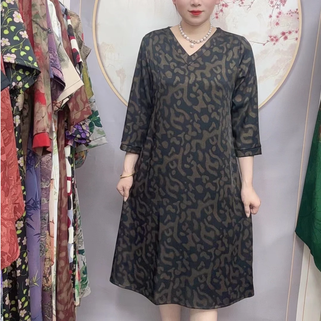 【黑金中袖】2024夏季妈妈装气质短袖连衣裙洋气中老年女装宽松长裙