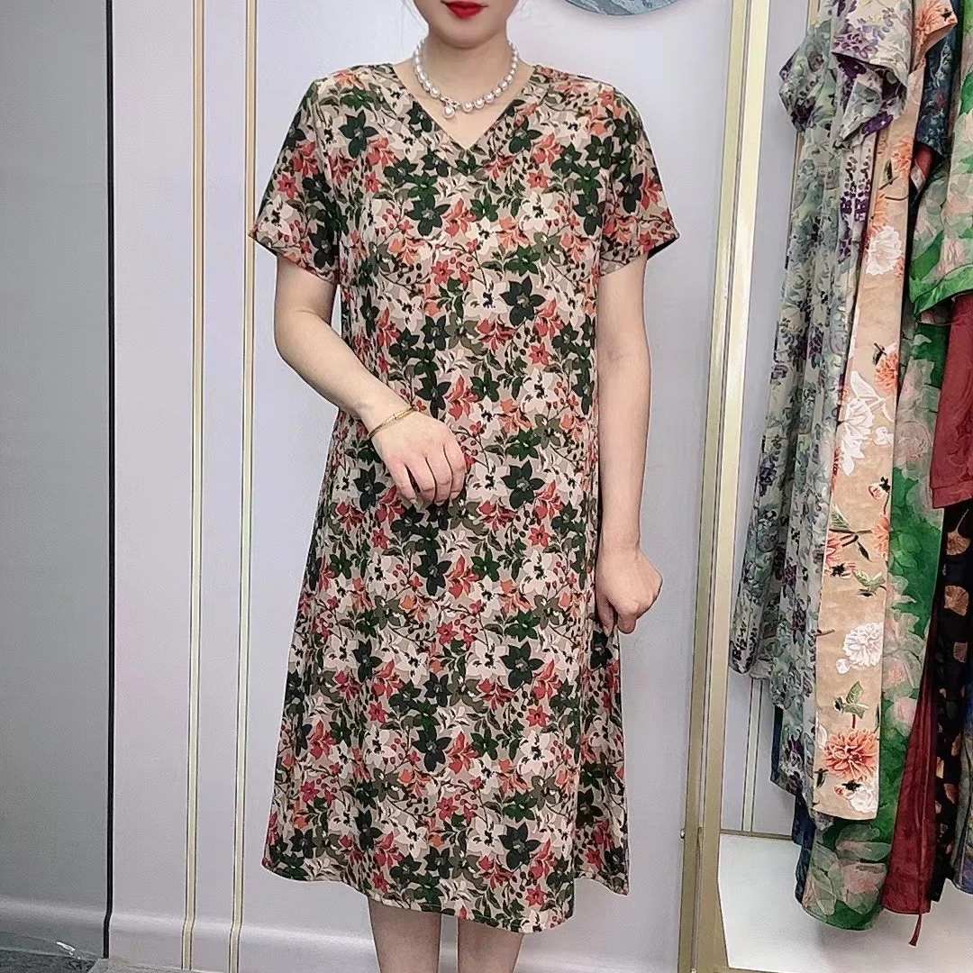 【绿色碎花】2024夏季时尚中老年女装碎花连衣裙气质百搭女士长裙子