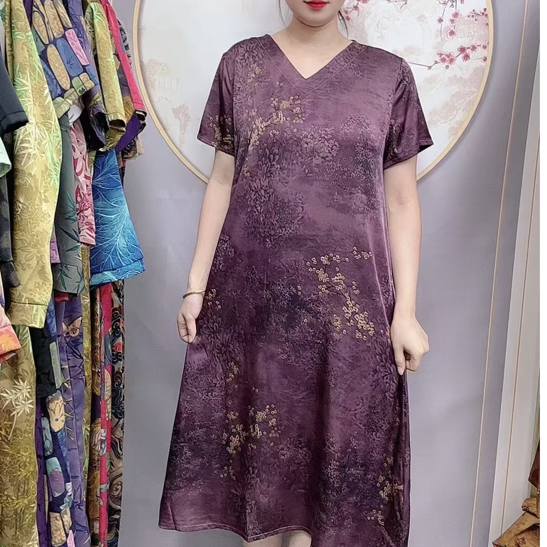 【云紫福利随机花】妈妈装高端时尚连衣裙气质中年女装优雅过膝长裙