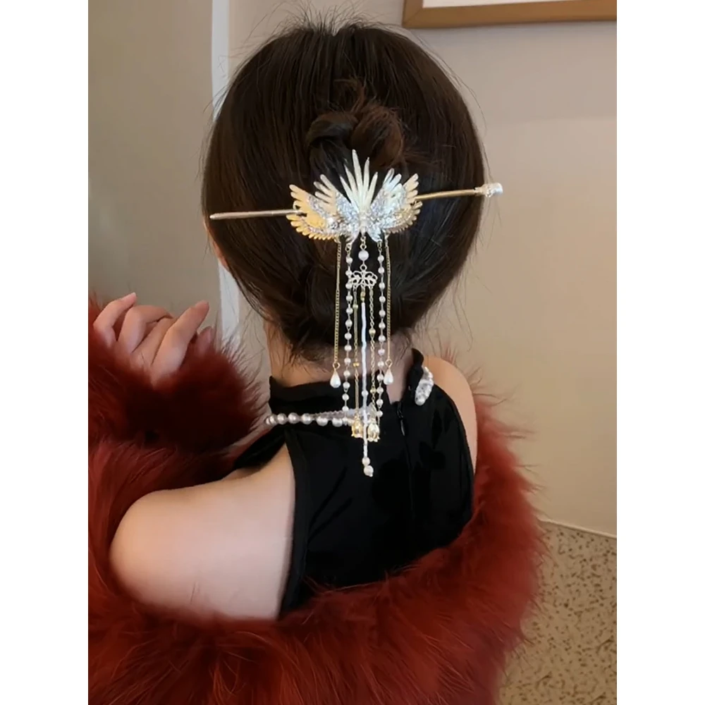 超仙翅膀流苏发簪高级感簪子新中式古风旗袍发钗后脑勺盘发发饰女