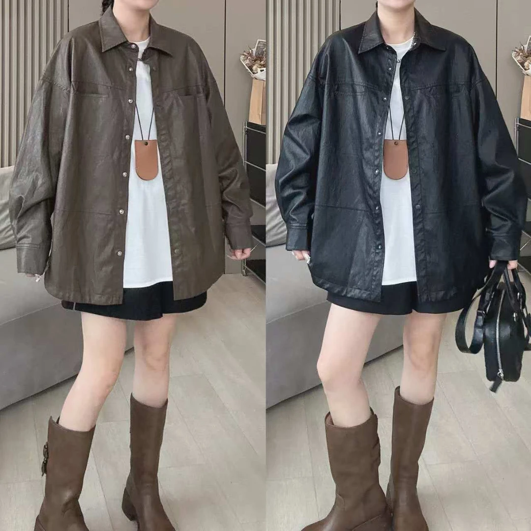 DaYuan  秋季新品复古显瘦简约大牌皮衣外套