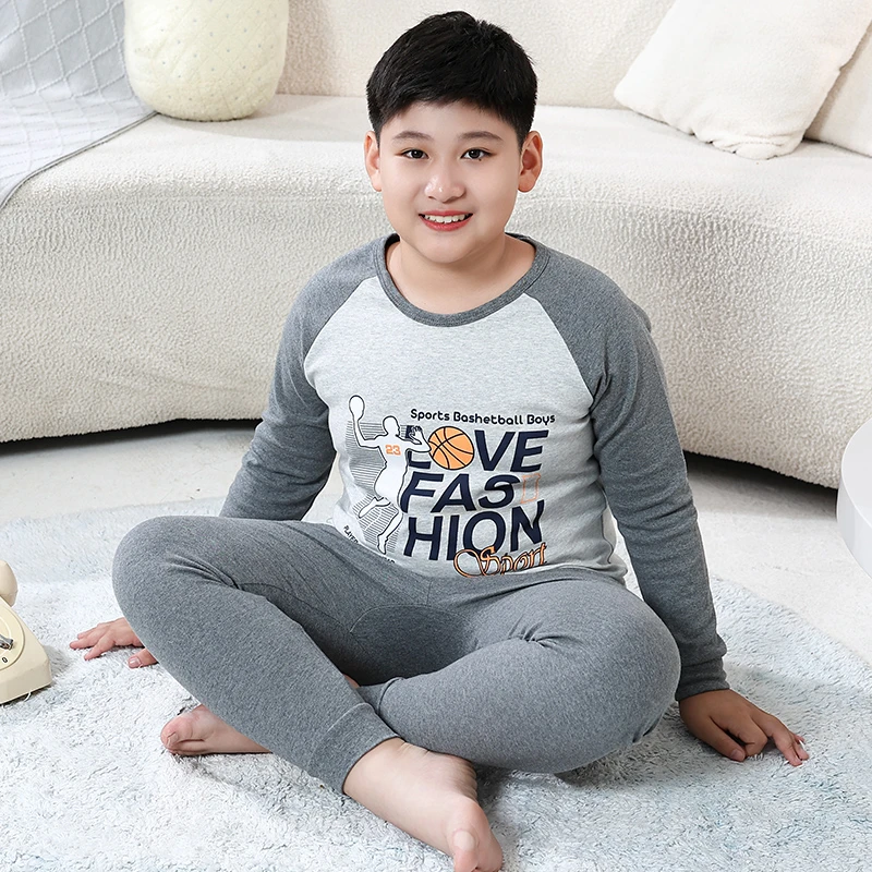 【加宽】全棉青少年薄款中学生秋冬儿童秋衣秋裤宽松型保暖加肥大童