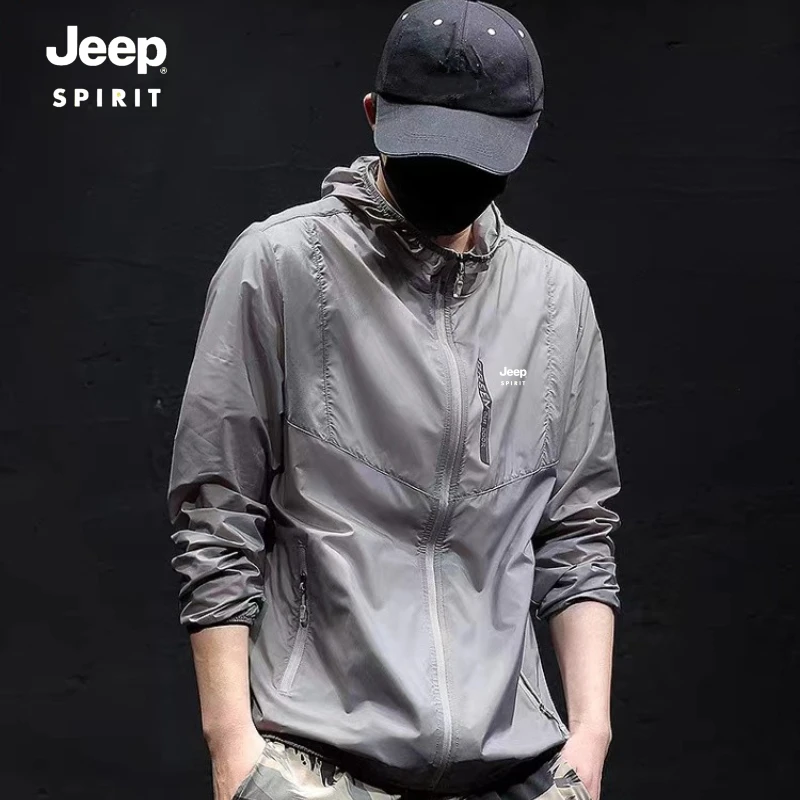 JEEPSPIRIT吉普防晒衣男夏季超薄防晒服遮阳连帽速干防晒外出薄款