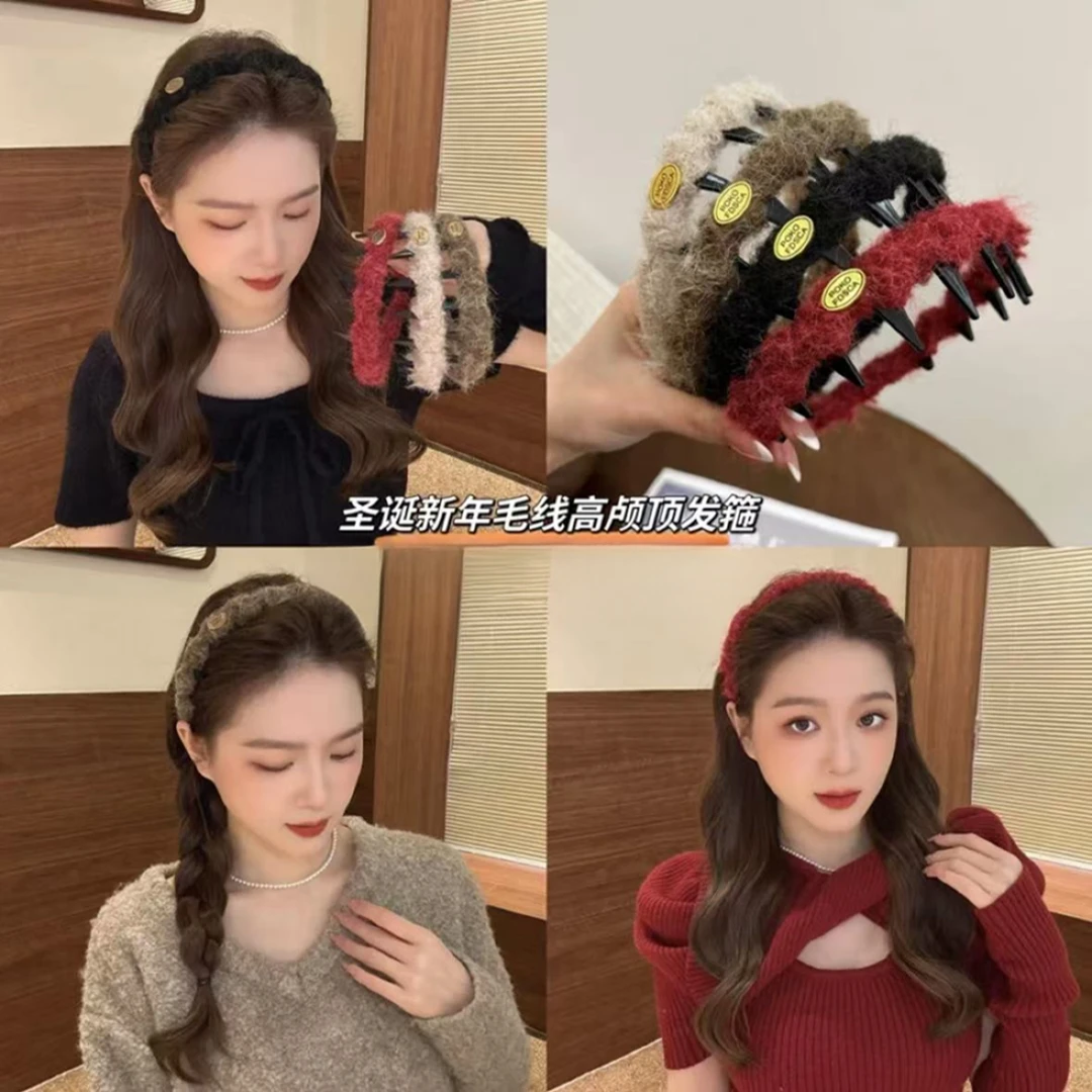 圣诞新年红色毛线金标波浪发箍气质温柔压发卡高颅顶带齿防滑头箍