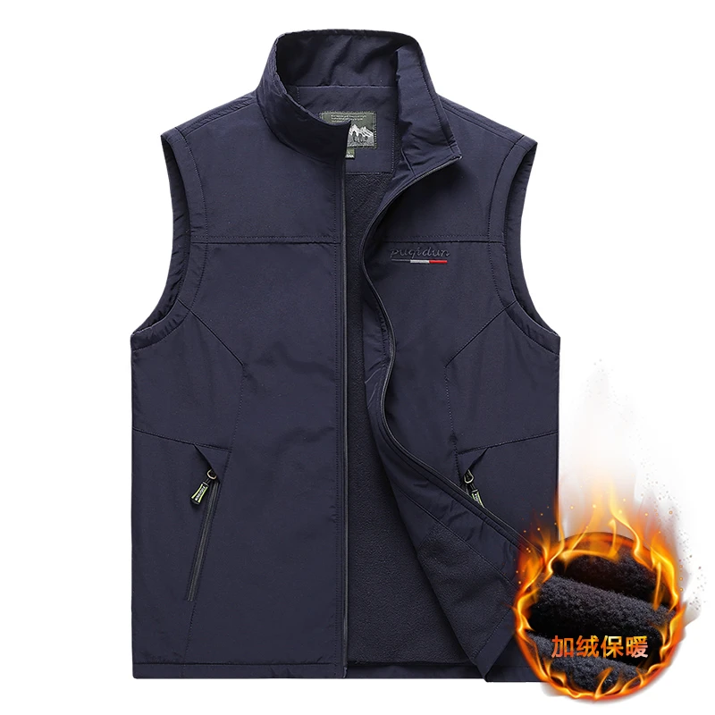 中老年马甲男秋冬季定制休闲钓鱼立领外套加绒坎肩爸爸装保暖马甲